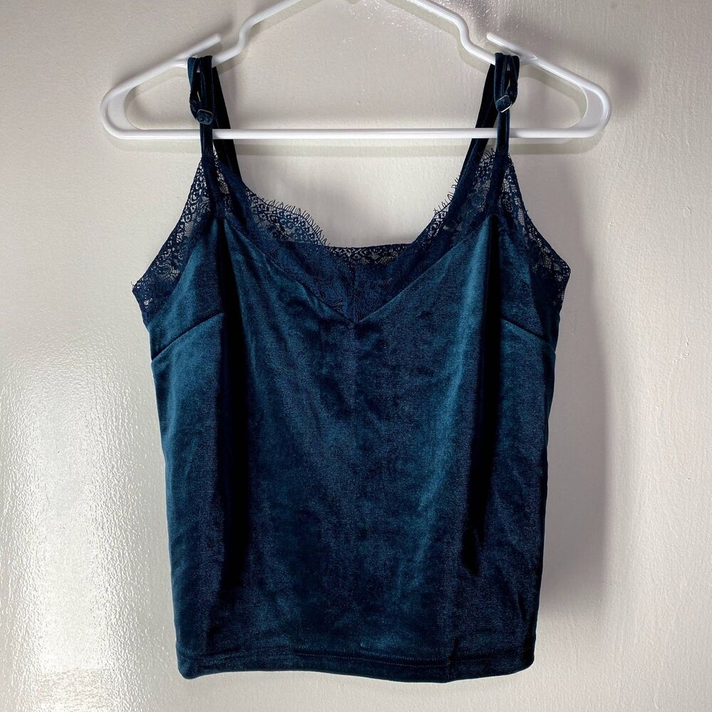[S] NWOT Forever 21 Velvet Lace Trim Camisole/Tank Top– SMALL– Dark Teal